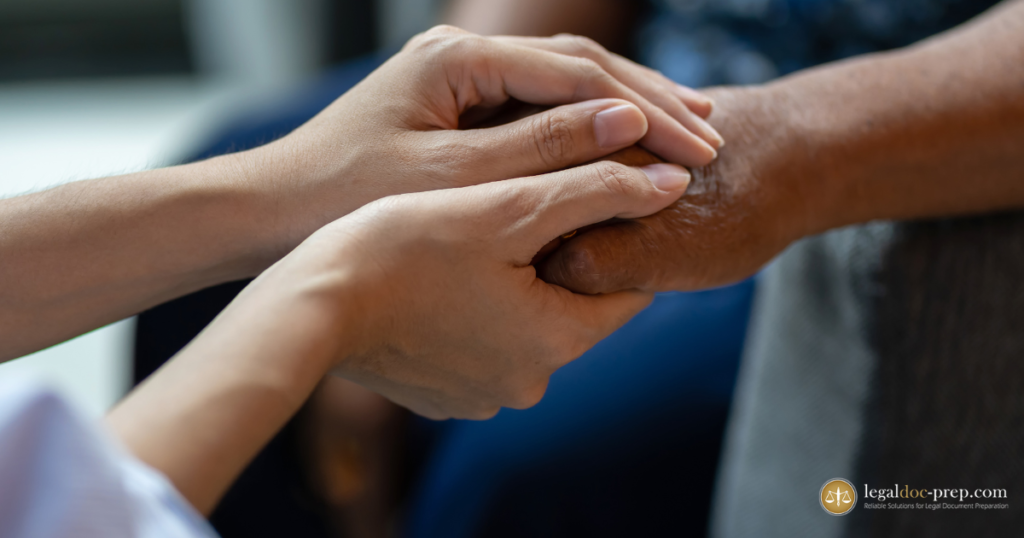 Adult daughter holding her elderly mother’s hand – conservatorship in California