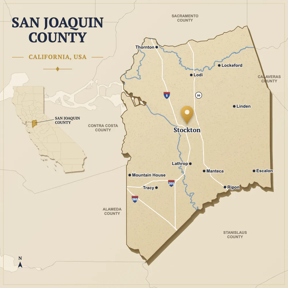 San Joaquin County Map Map of San Joaquin County, California, showing Stockton, Lodi, Tracy and Manteca